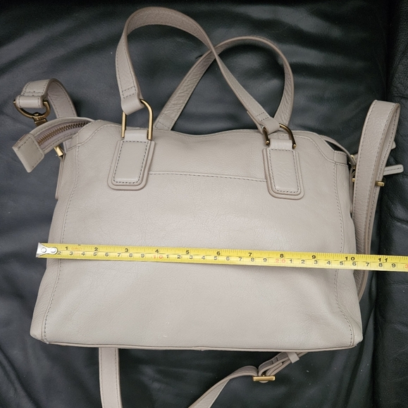 Fossil Jaqueline Satchel/Shoulder Light Gray 100% Leather Brass Hardware Zipper - Picture 8 of 17